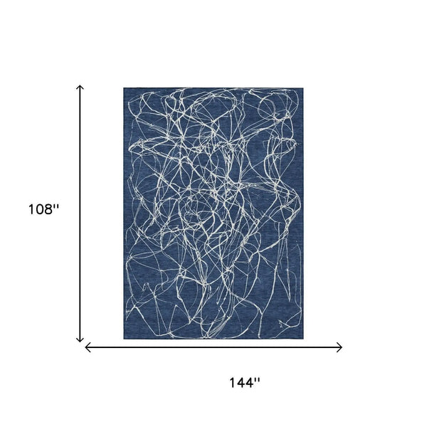 9' X 12' Navy Blue And Blue Abstract Washable Indoor Outdoor Area Rug Homeroots Outdoor