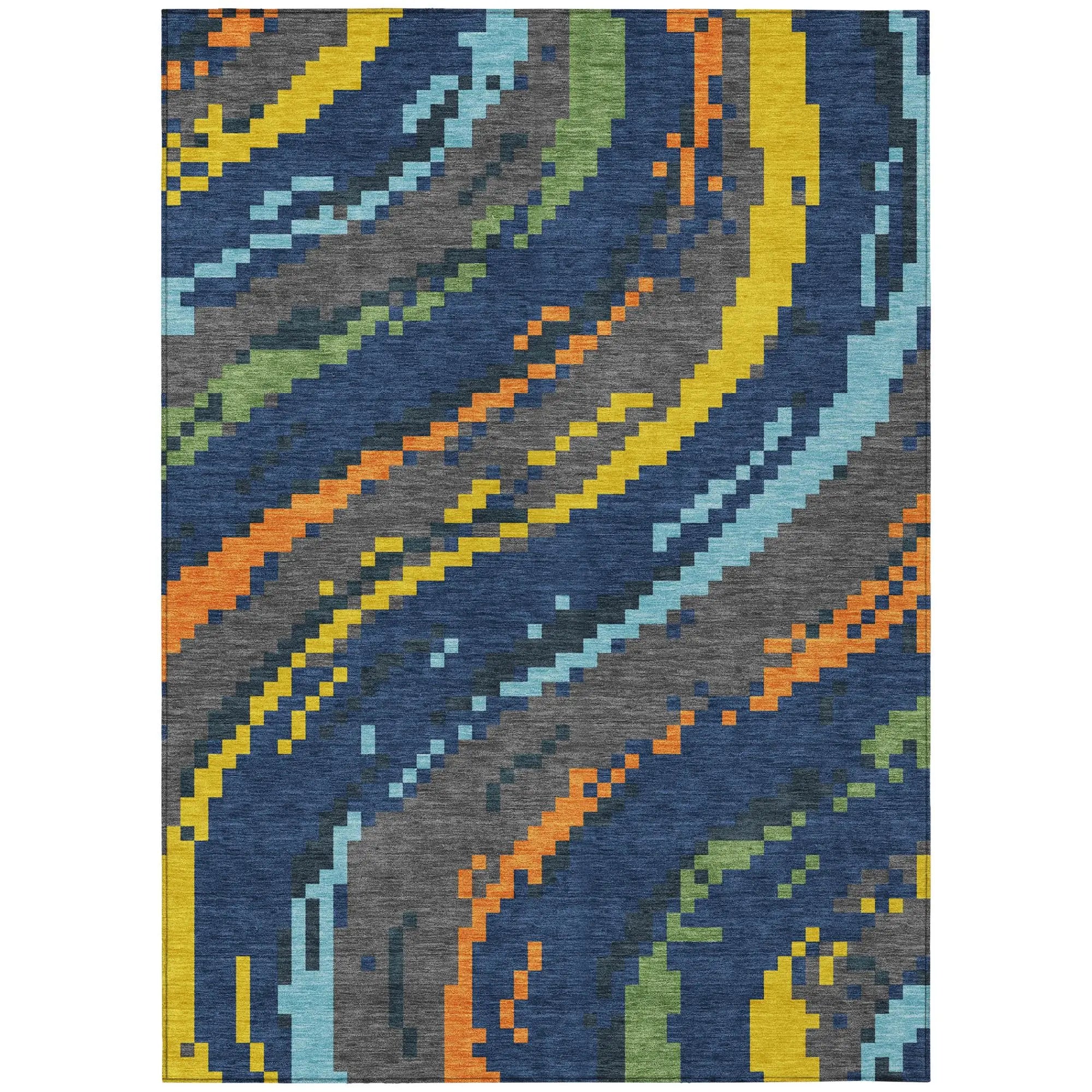 9' X 12' Navy Blue And Blue Abstract Washable Indoor Outdoor Area Rug Homeroots Outdoor