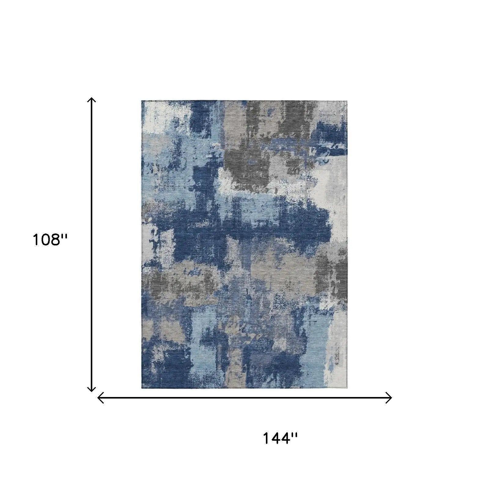 9' X 12' Navy Blue And Blue Abstract Washable Indoor Outdoor Area Rug Homeroots Outdoor