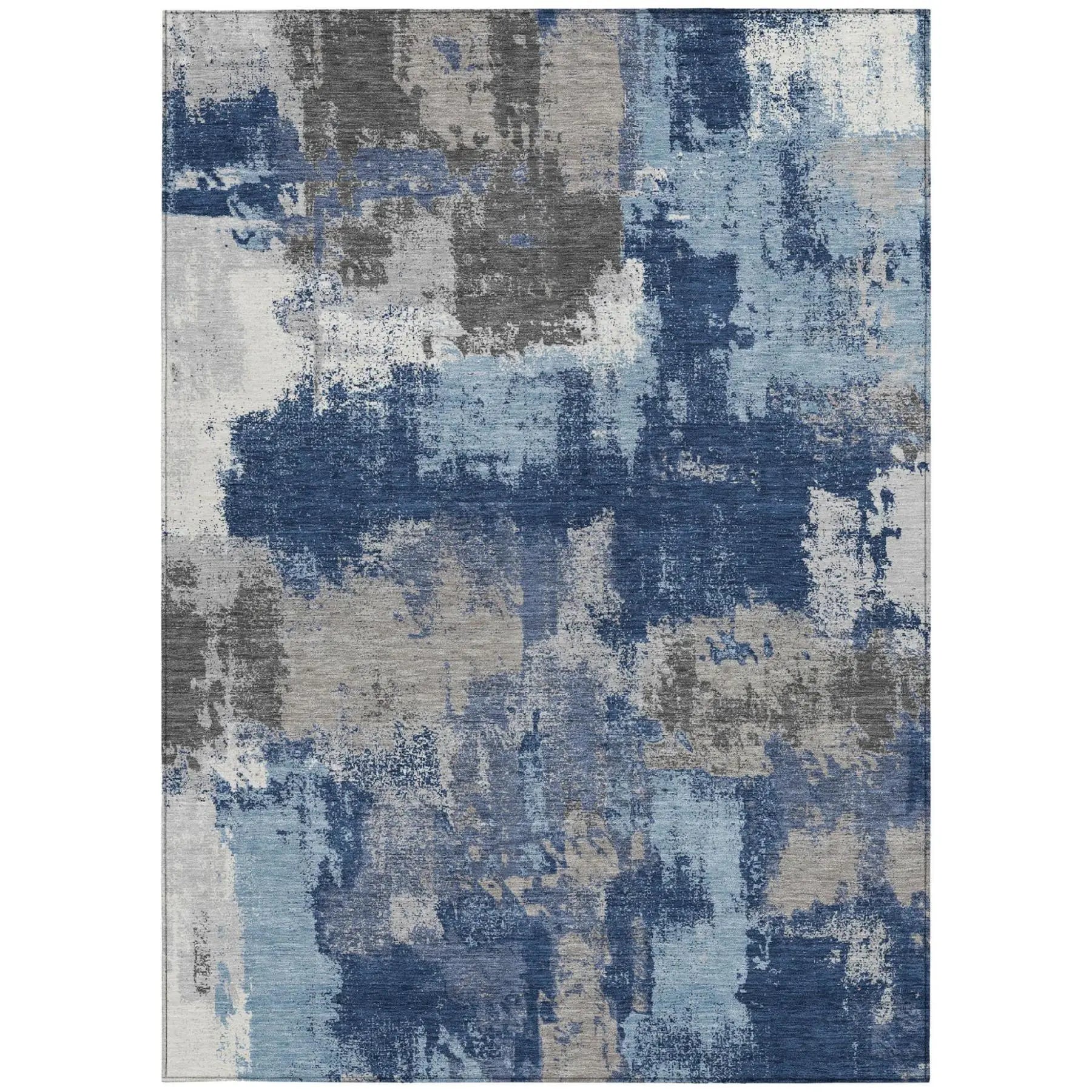 9' X 12' Navy Blue And Blue Abstract Washable Indoor Outdoor Area Rug Homeroots Outdoor