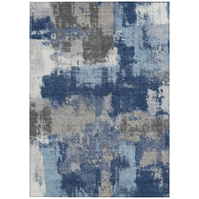9' X 12' Navy Blue And Blue Abstract Washable Indoor Outdoor Area Rug Homeroots Outdoor