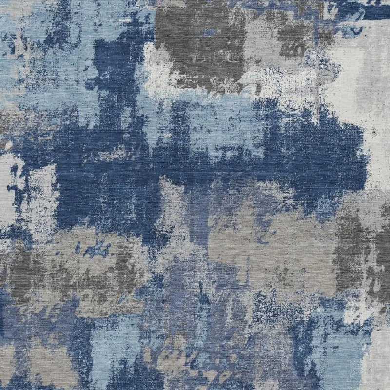 9' X 12' Navy Blue And Blue Abstract Washable Indoor Outdoor Area Rug Homeroots Outdoor