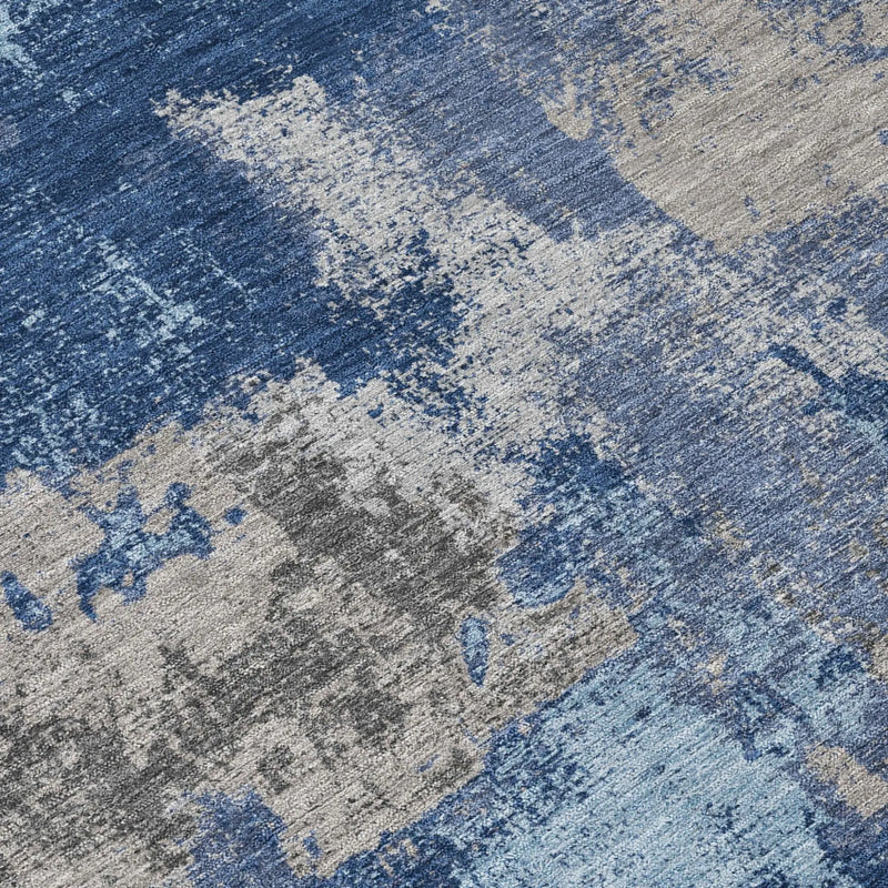 9' X 12' Navy Blue And Blue Abstract Washable Indoor Outdoor Area Rug Homeroots Outdoor