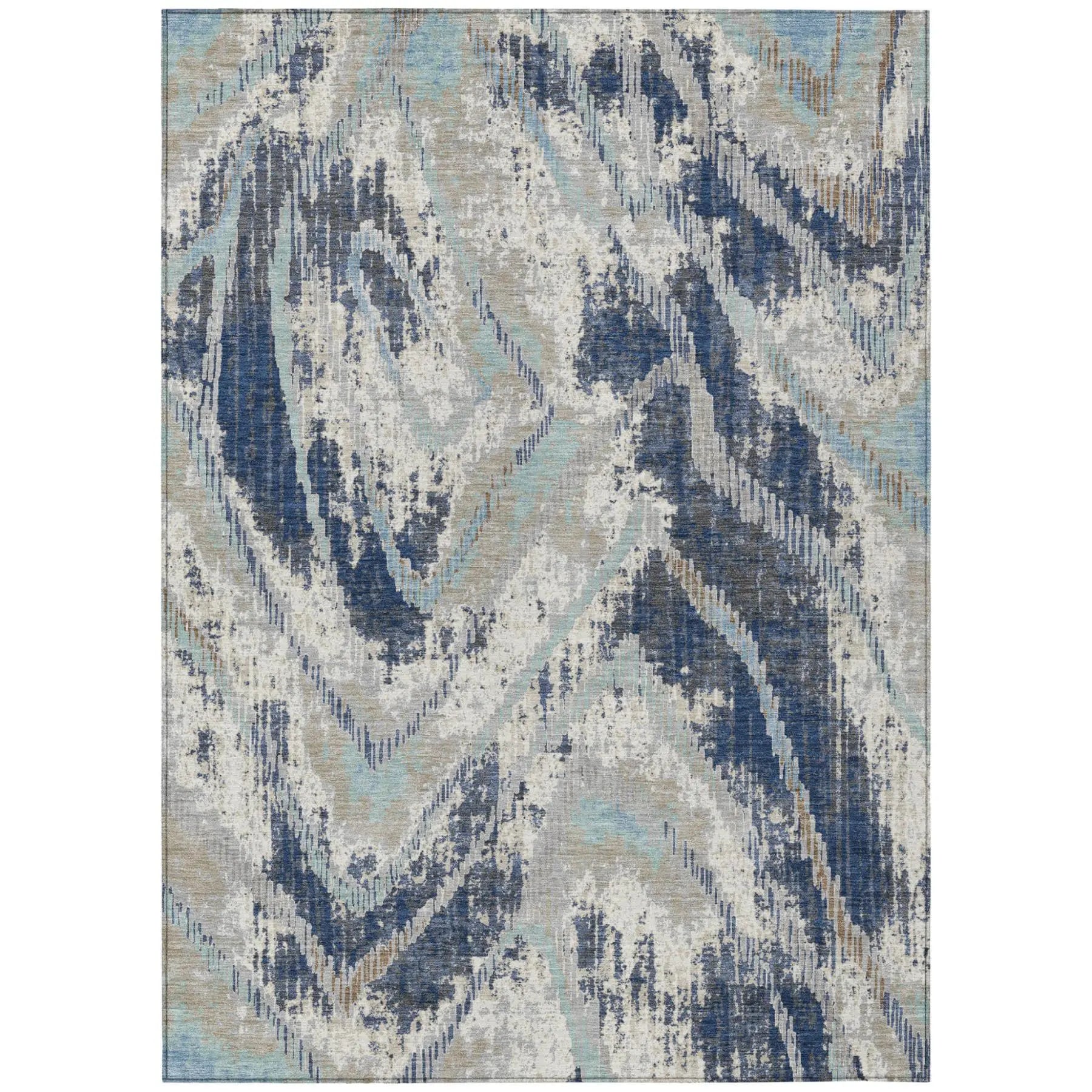 9' X 12' Navy Blue And Blue Abstract Washable Indoor Outdoor Area Rug Homeroots Outdoor