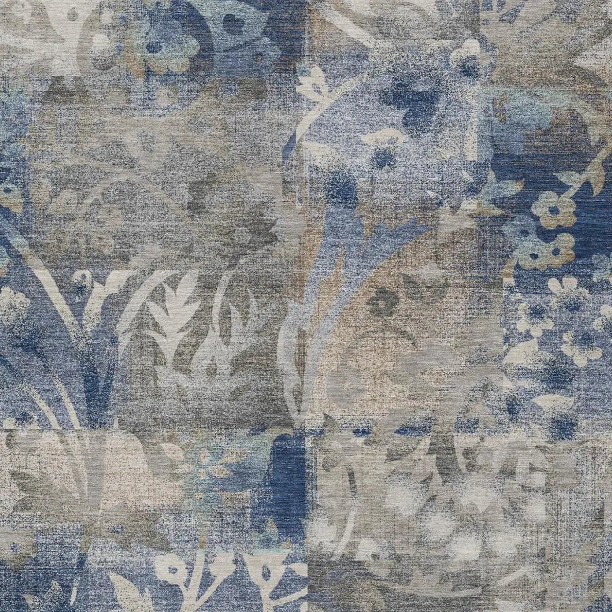 9' X 12' Navy Blue And Blue Botanical Leaves Washable Indoor Outdoor Area Rug Homeroots Outdoor