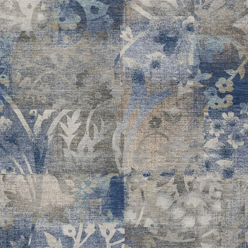 9' X 12' Navy Blue And Blue Botanical Leaves Washable Indoor Outdoor Area Rug Homeroots Outdoor