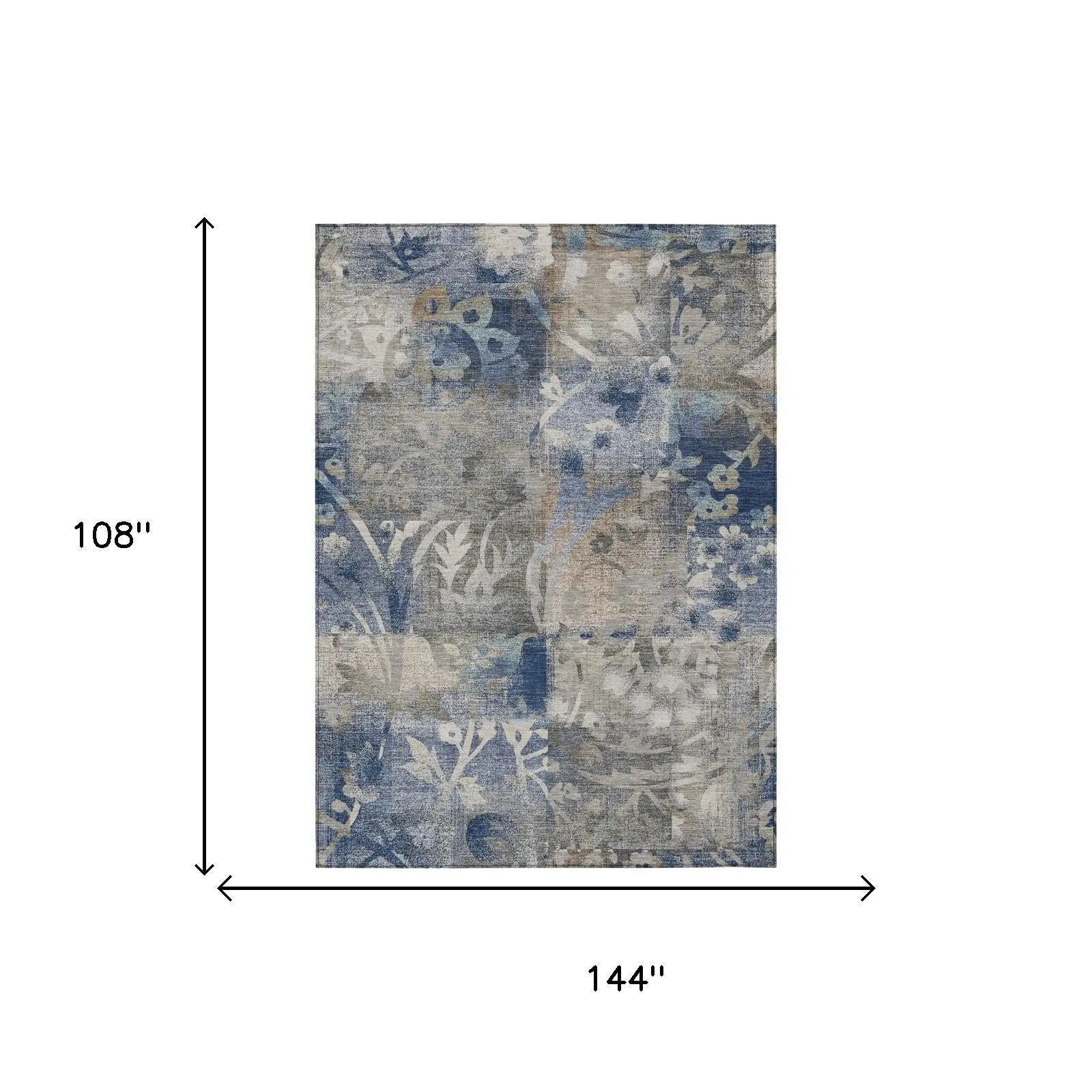 9' X 12' Navy Blue And Blue Botanical Leaves Washable Indoor Outdoor Area Rug Homeroots Outdoor