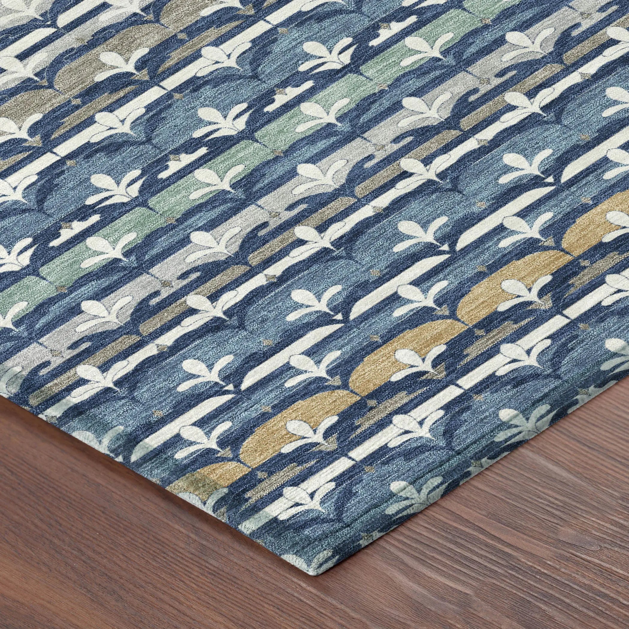 9' X 12' Navy Blue And Blue Damask Washable Indoor Outdoor Area Rug Homeroots Outdoor
