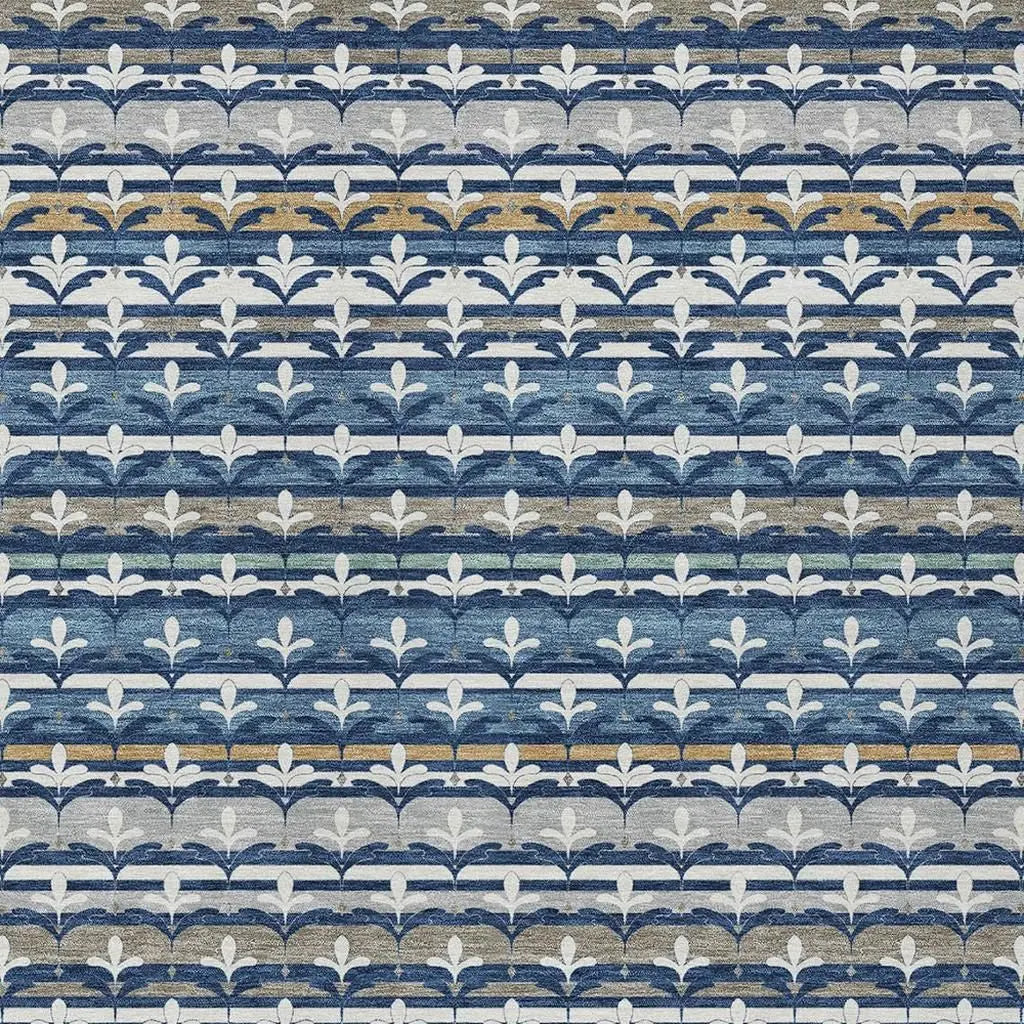 9' X 12' Navy Blue And Blue Damask Washable Indoor Outdoor Area Rug Homeroots Outdoor