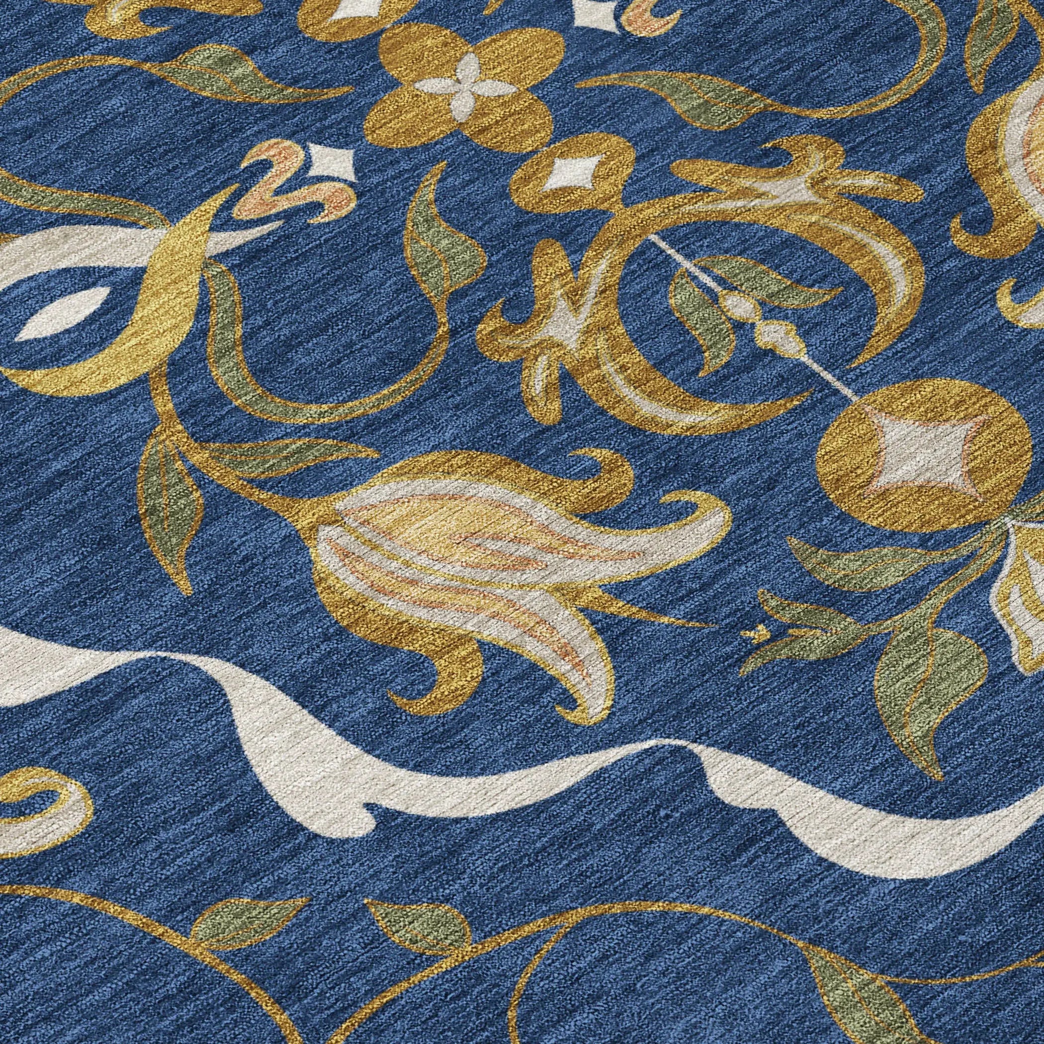 9' X 12' Navy Blue And Blue Damask Washable Indoor Outdoor Area Rug Homeroots Outdoor