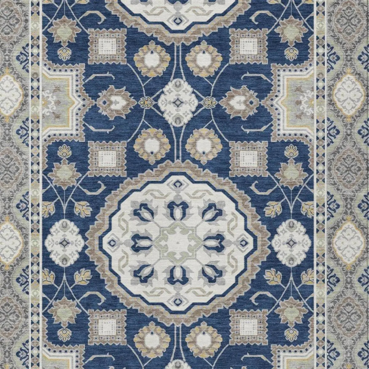 9' X 12' Navy Blue And Blue Floral Medallion Washable Indoor Outdoor Area Rug Homeroots Outdoor