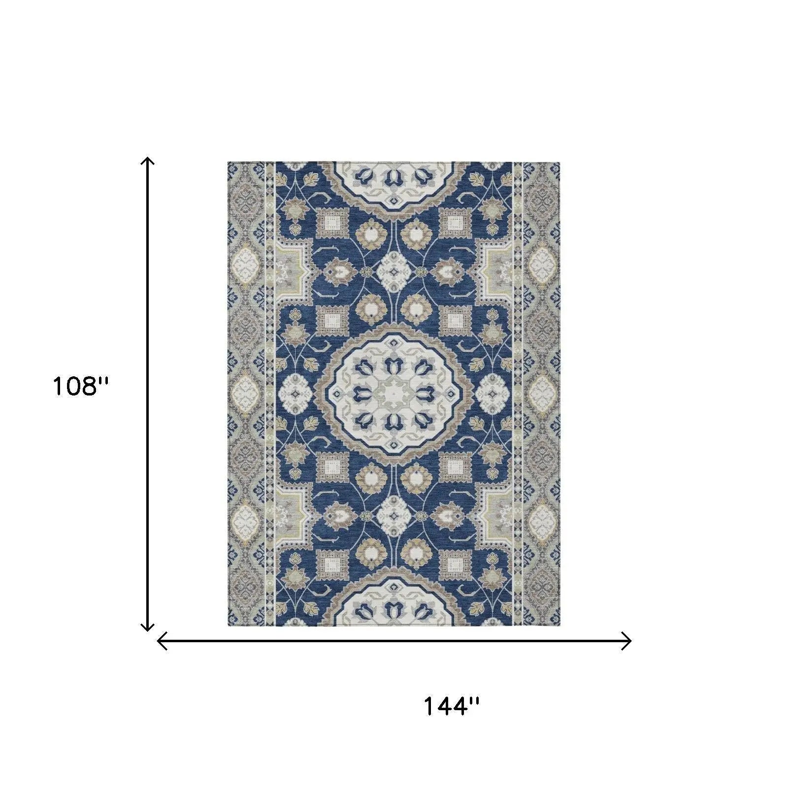 9' X 12' Navy Blue And Blue Floral Medallion Washable Indoor Outdoor Area Rug Homeroots Outdoor