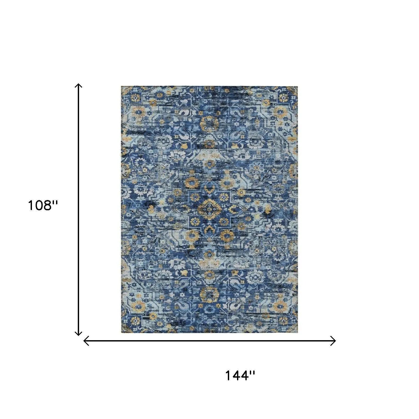 9' X 12' Navy Blue And Blue Floral Medallion Washable Indoor Outdoor Area Rug Homeroots Outdoor