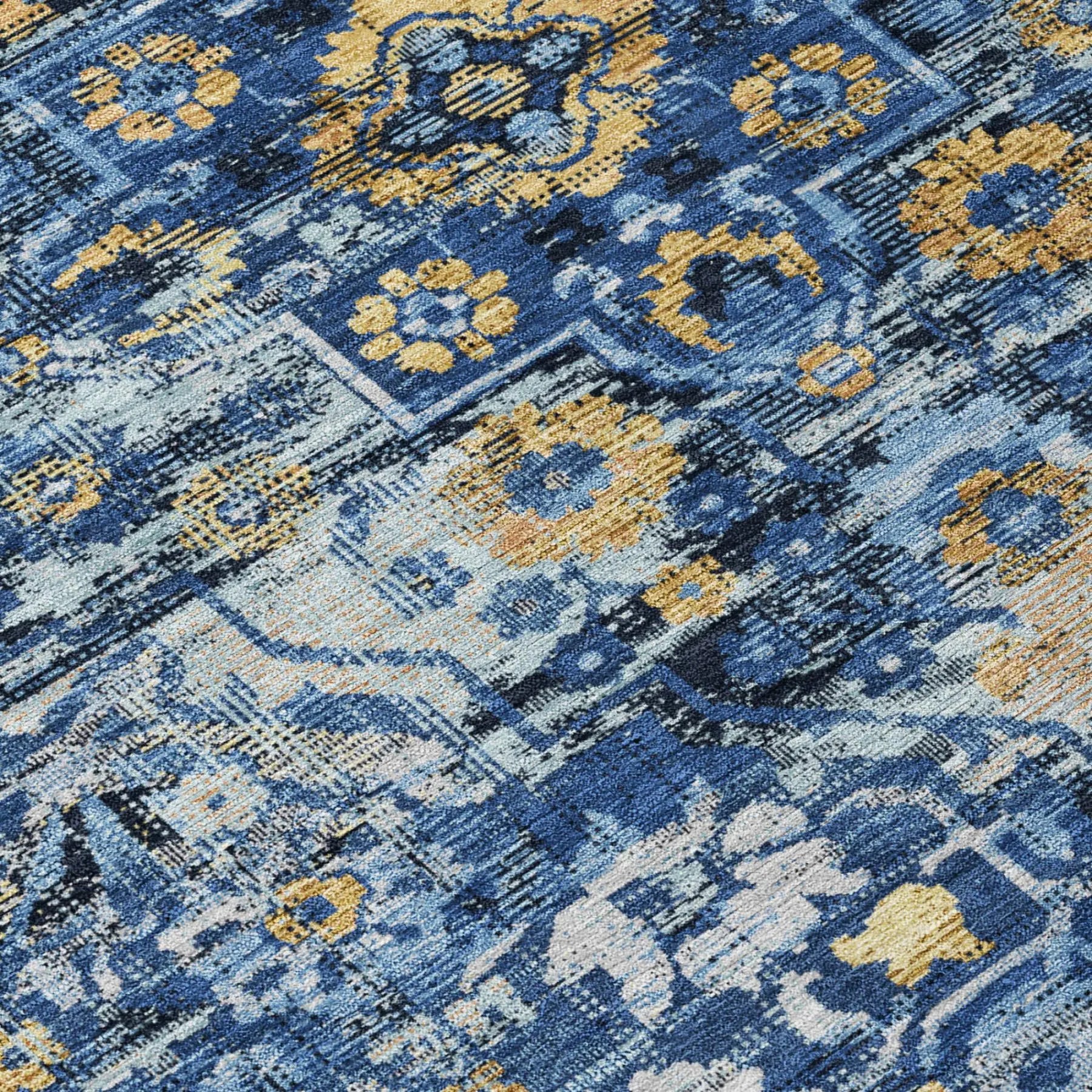 9' X 12' Navy Blue And Blue Floral Medallion Washable Indoor Outdoor Area Rug Homeroots Outdoor