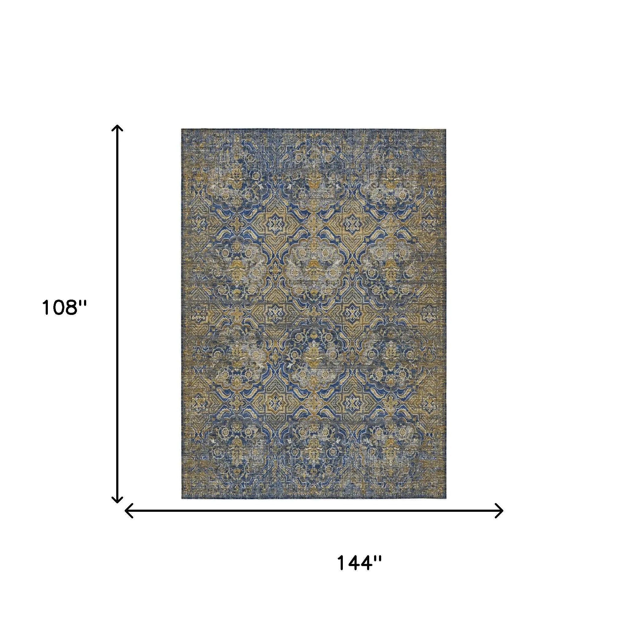9' X 12' Navy Blue And Blue Floral Washable Indoor Outdoor Area Rug Homeroots Outdoor