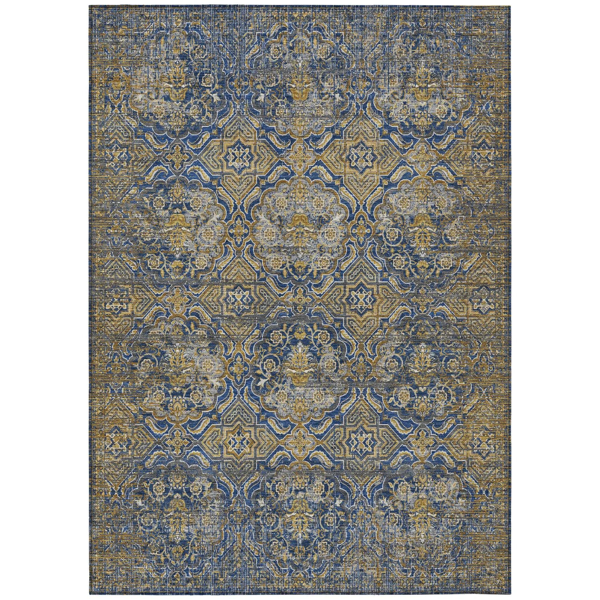 9' X 12' Navy Blue And Blue Floral Washable Indoor Outdoor Area Rug Homeroots Outdoor