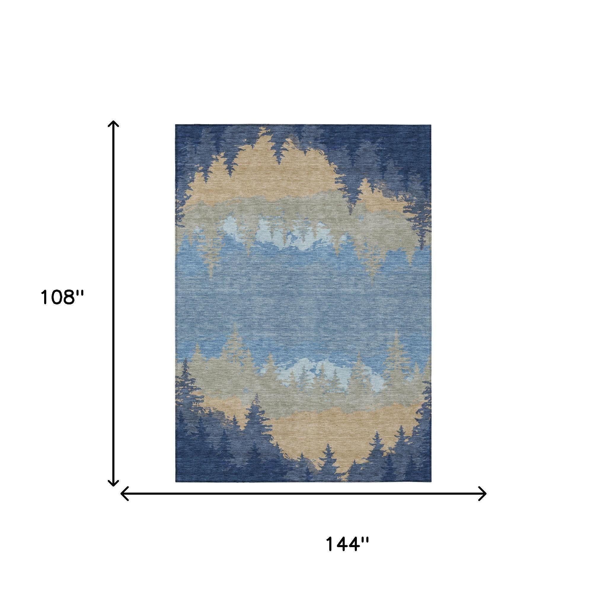 9' X 12' Navy Blue And Blue Floral Washable Indoor Outdoor Area Rug Homeroots Outdoor