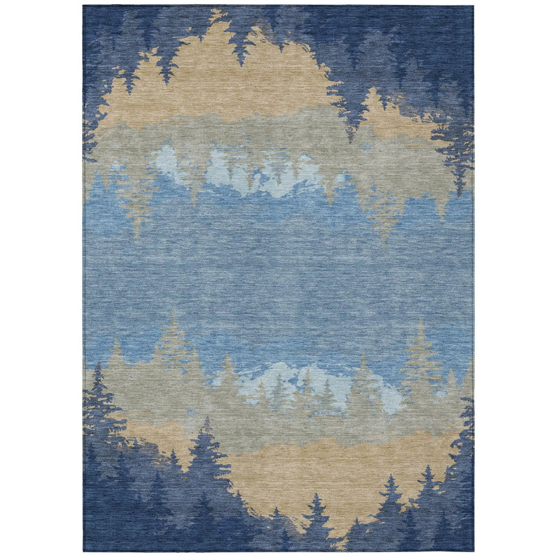 9' X 12' Navy Blue And Blue Floral Washable Indoor Outdoor Area Rug Homeroots Outdoor