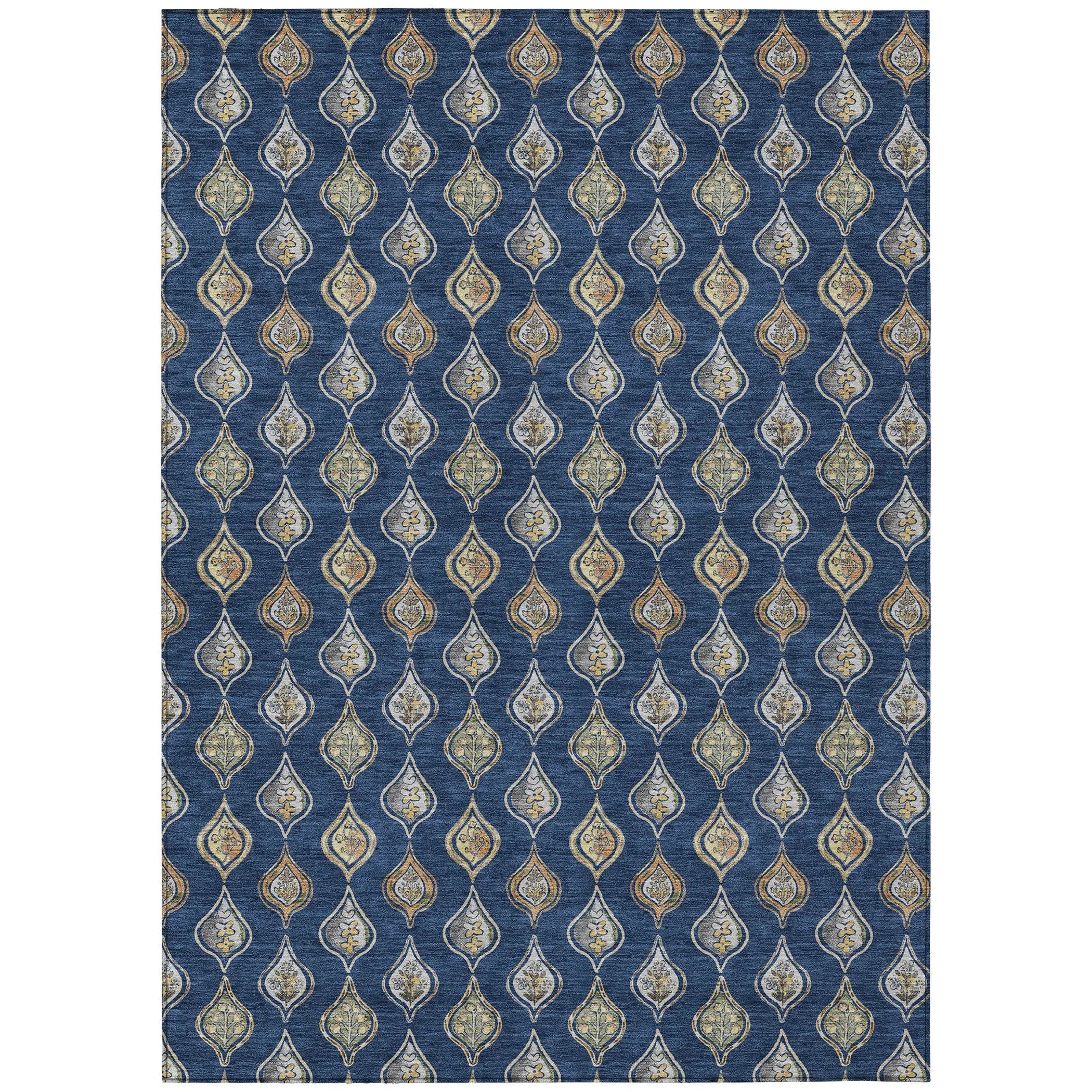 9' X 12' Navy Blue And Blue Floral Washable Indoor Outdoor Area Rug Homeroots Outdoor
