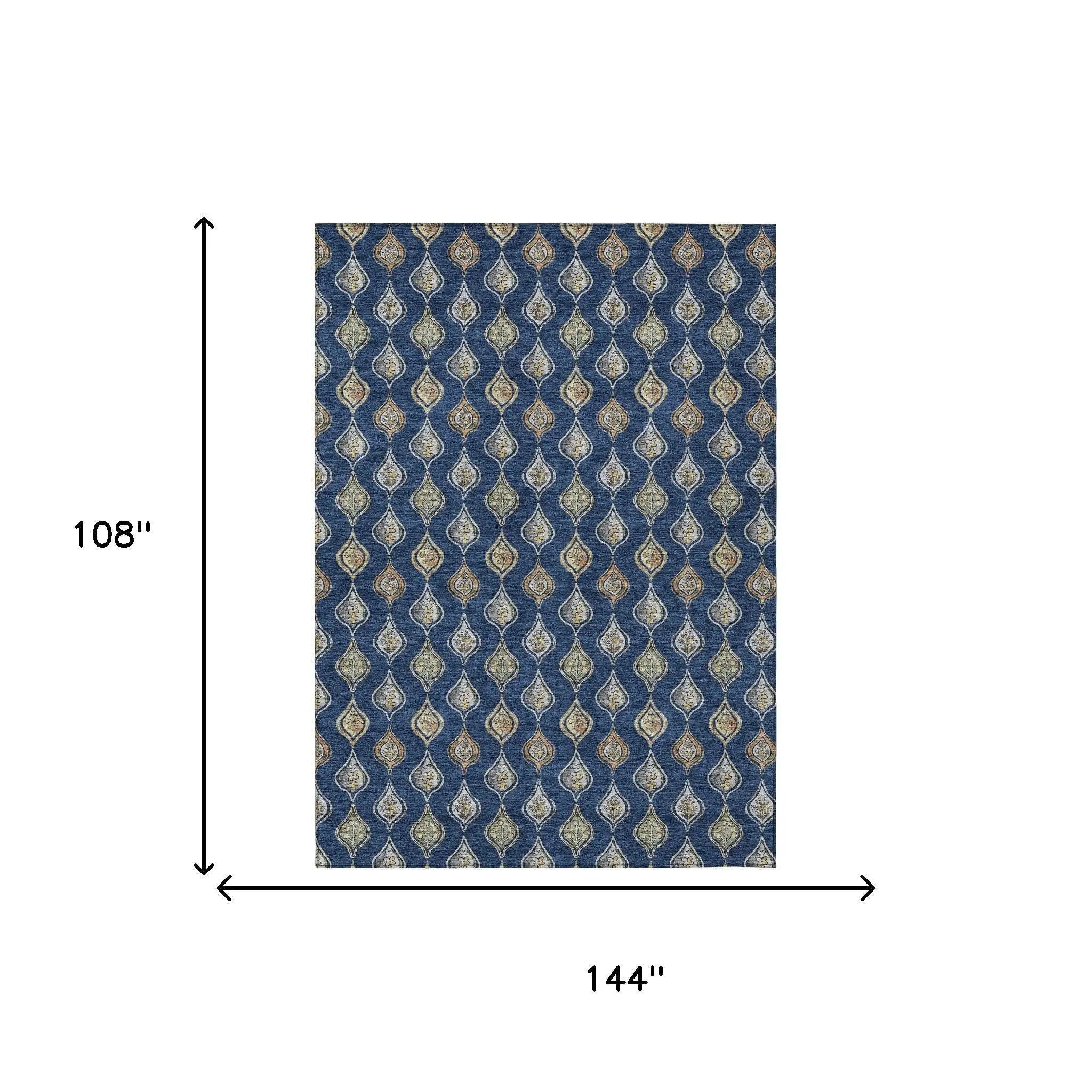 9' X 12' Navy Blue And Blue Floral Washable Indoor Outdoor Area Rug Homeroots Outdoor