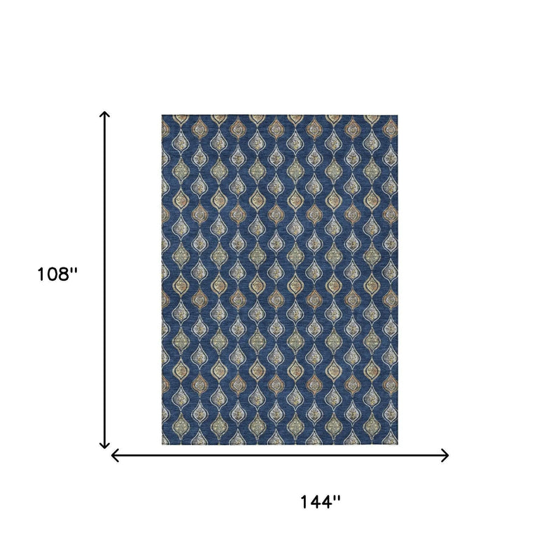 9' X 12' Navy Blue And Blue Floral Washable Indoor Outdoor Area Rug Homeroots Outdoor