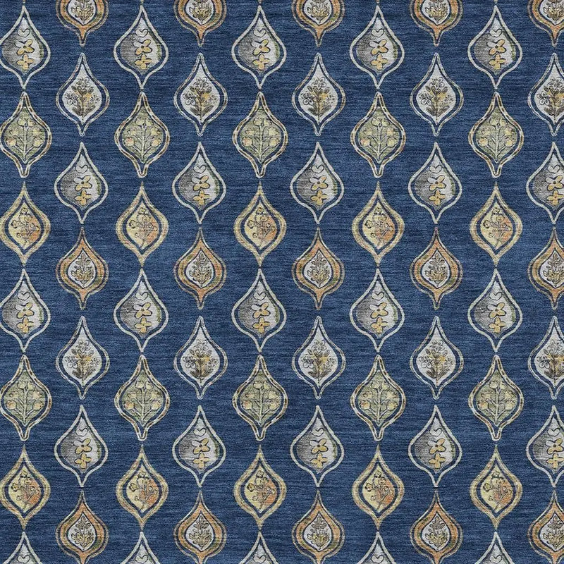 9' X 12' Navy Blue And Blue Floral Washable Indoor Outdoor Area Rug Homeroots Outdoor