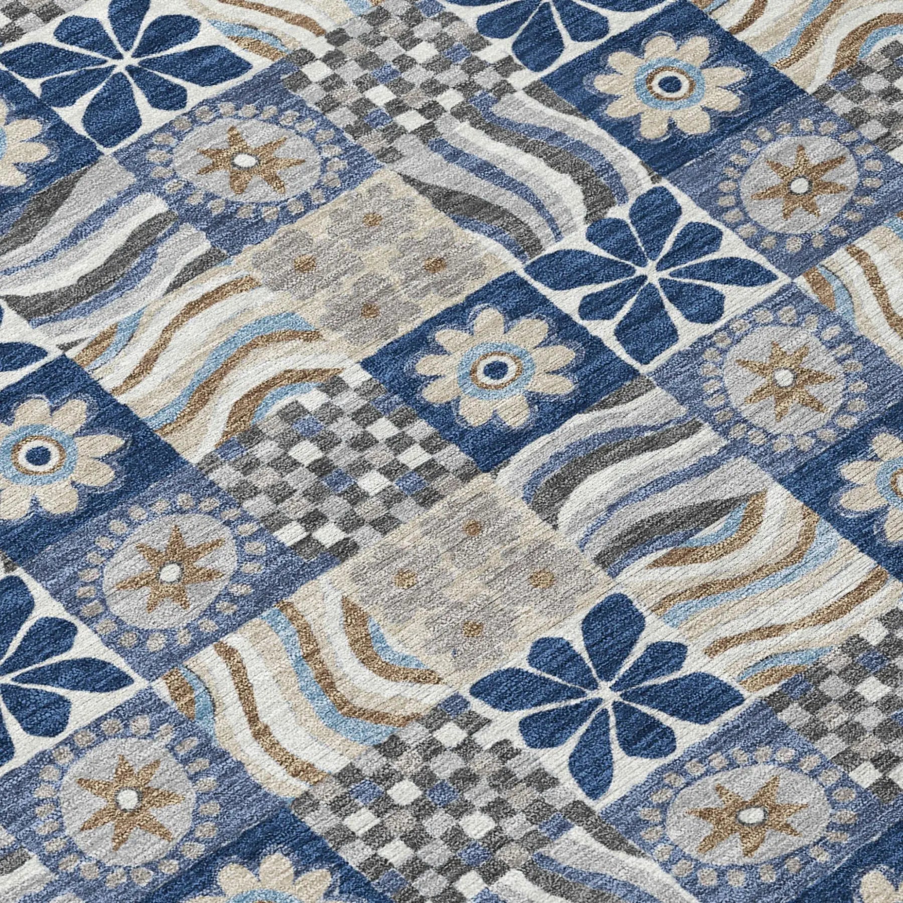 9' X 12' Navy Blue And Blue Floral Washable Indoor Outdoor Area Rug Homeroots Outdoor