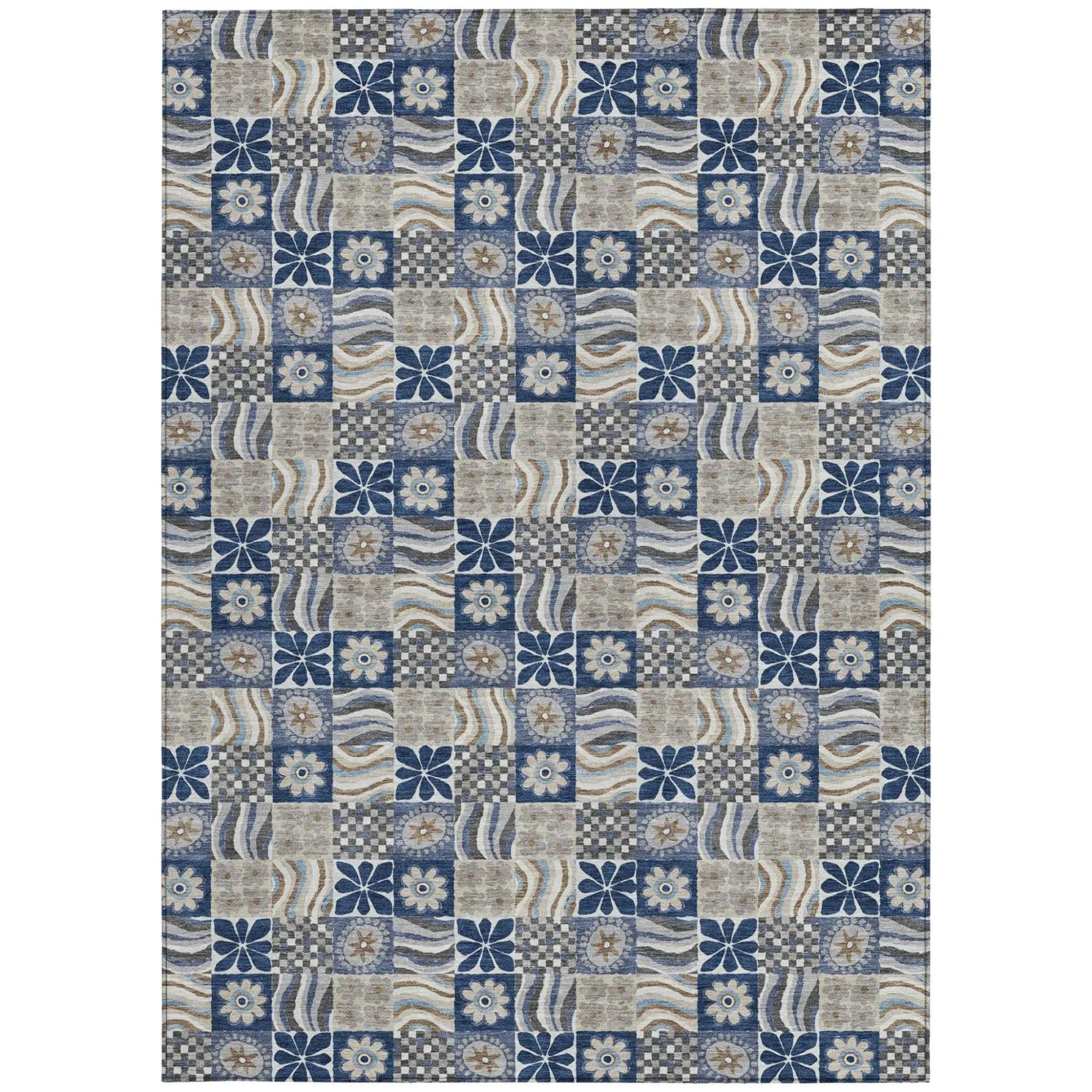 9' X 12' Navy Blue And Blue Floral Washable Indoor Outdoor Area Rug Homeroots Outdoor