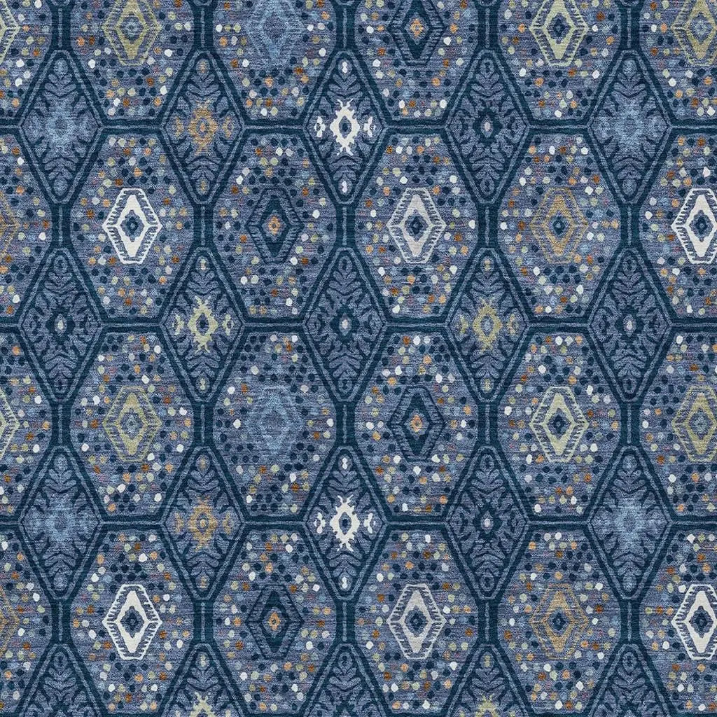 9' X 12' Navy Blue And Blue Geometric Washable Indoor Outdoor Area Rug Homeroots Outdoor