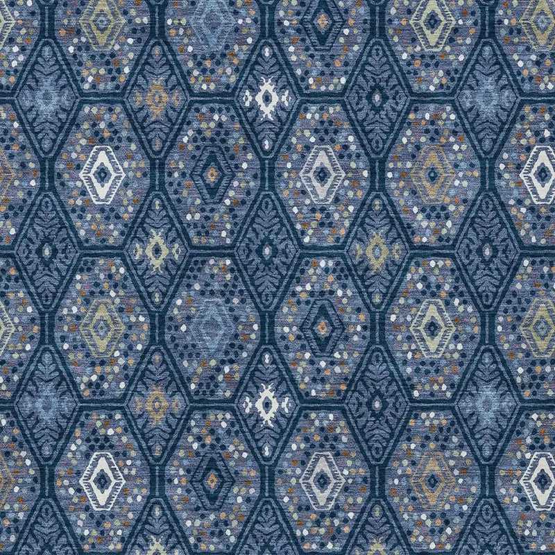 9' X 12' Navy Blue And Blue Geometric Washable Indoor Outdoor Area Rug Homeroots Outdoor