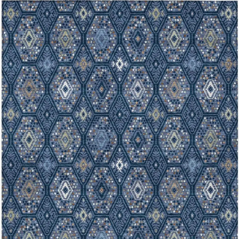 9' X 12' Navy Blue And Blue Geometric Washable Indoor Outdoor Area Rug Homeroots Outdoor