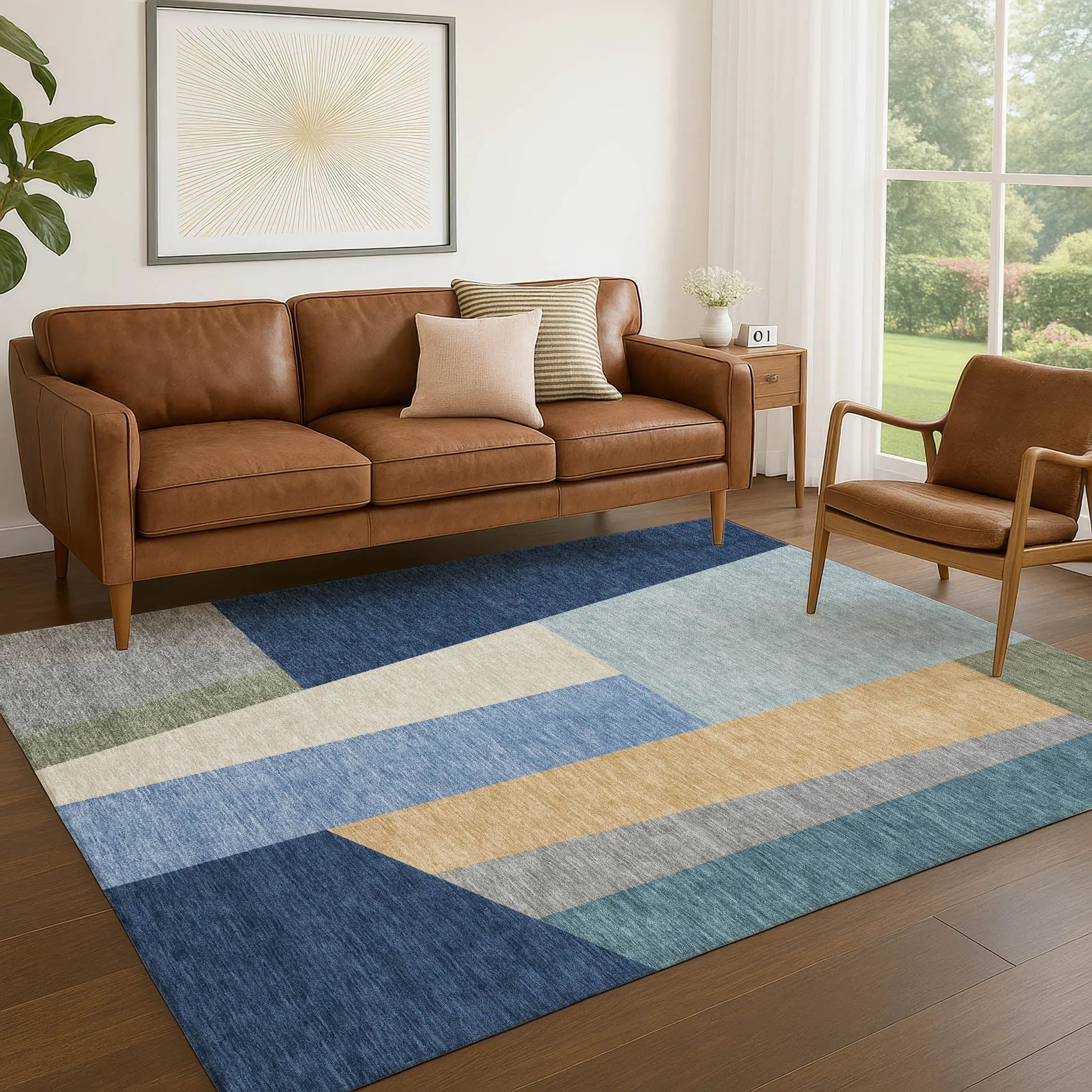 9' X 12' Navy Blue And Blue Geometric Washable Indoor Outdoor Area Rug Homeroots Outdoor