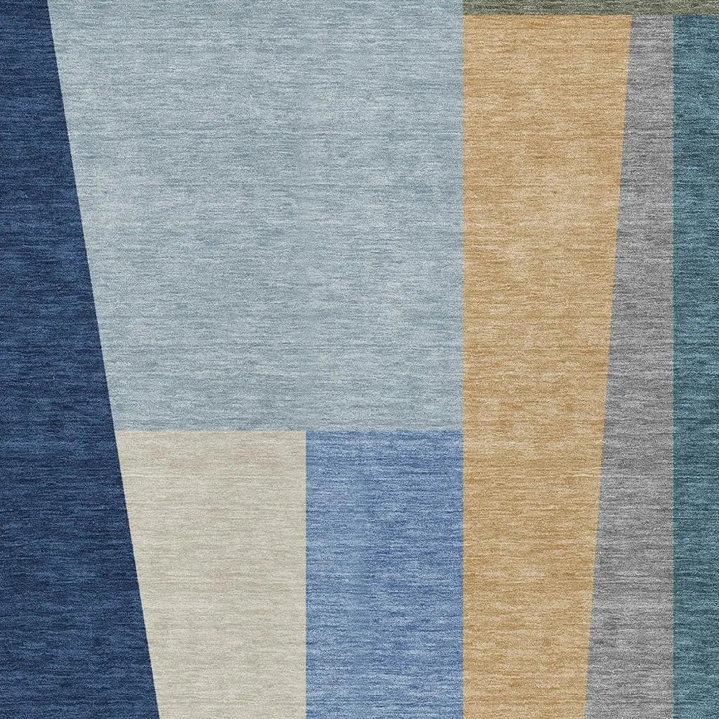 9' X 12' Navy Blue And Blue Geometric Washable Indoor Outdoor Area Rug Homeroots Outdoor