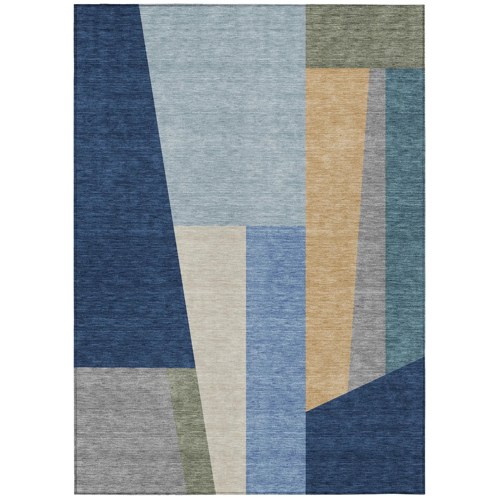 9' X 12' Navy Blue And Blue Geometric Washable Indoor Outdoor Area Rug Homeroots Outdoor