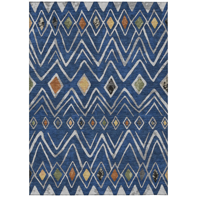 9' X 12' Navy Blue And Blue Geometric Washable Indoor Outdoor Area Rug Homeroots Outdoor