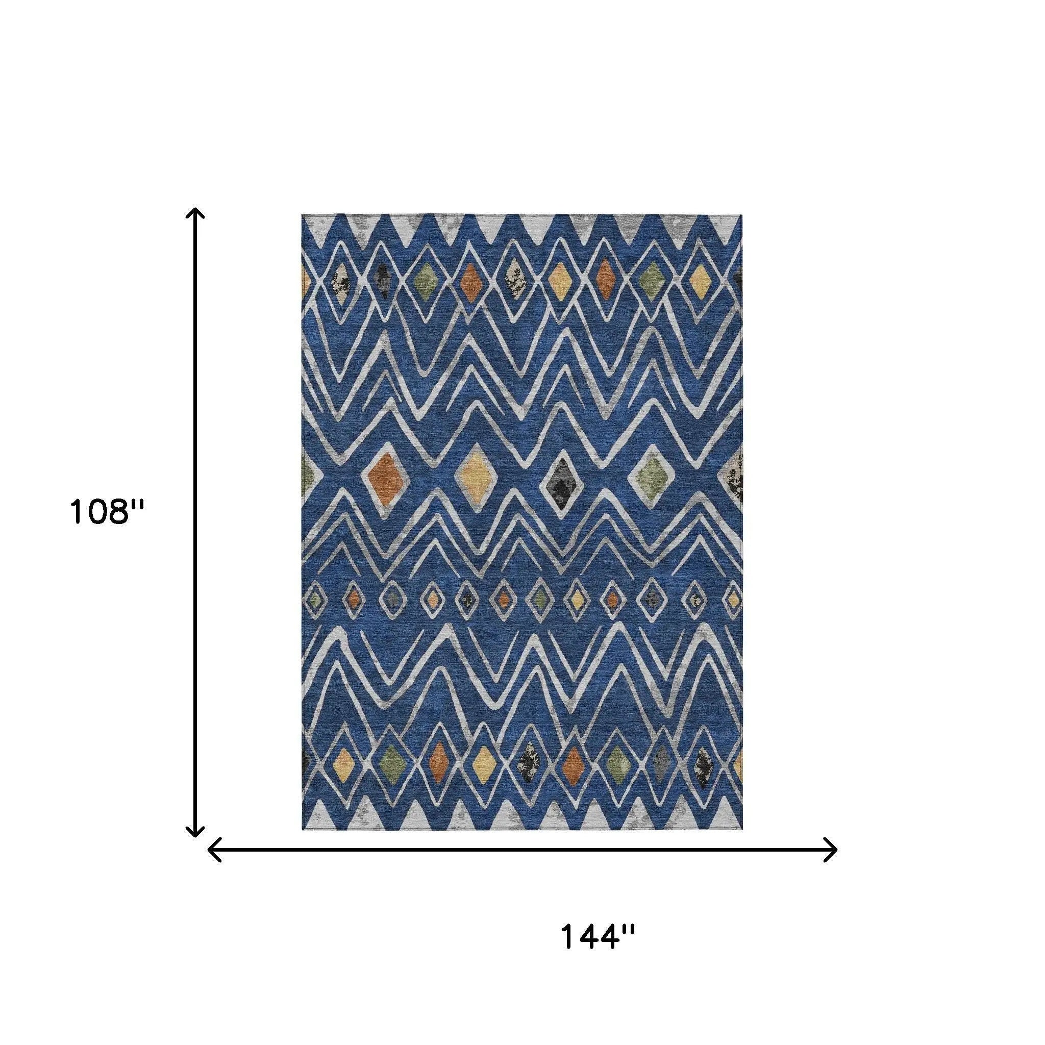 9' X 12' Navy Blue And Blue Geometric Washable Indoor Outdoor Area Rug Homeroots Outdoor