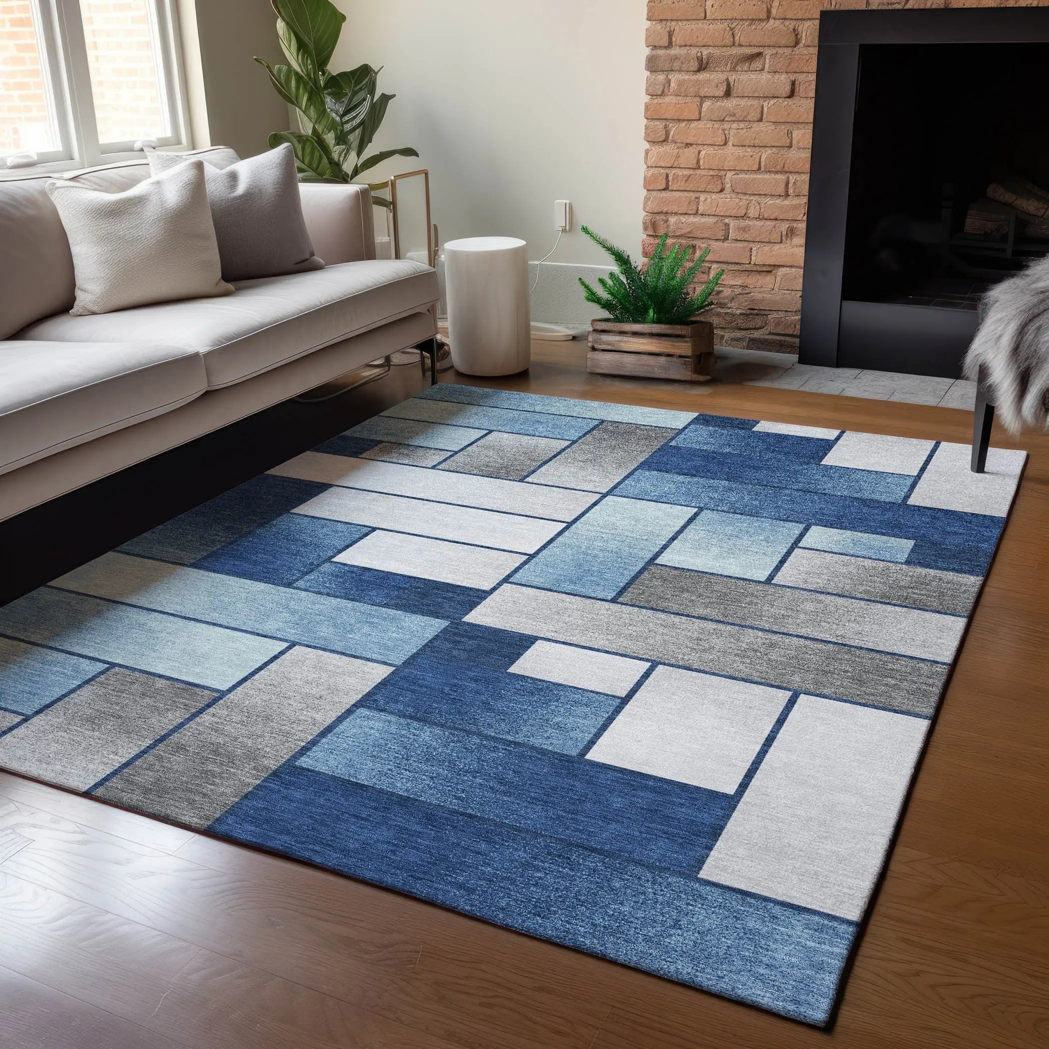 9' X 12' Navy Blue And Blue Geometric Washable Indoor Outdoor Area Rug Homeroots Outdoor