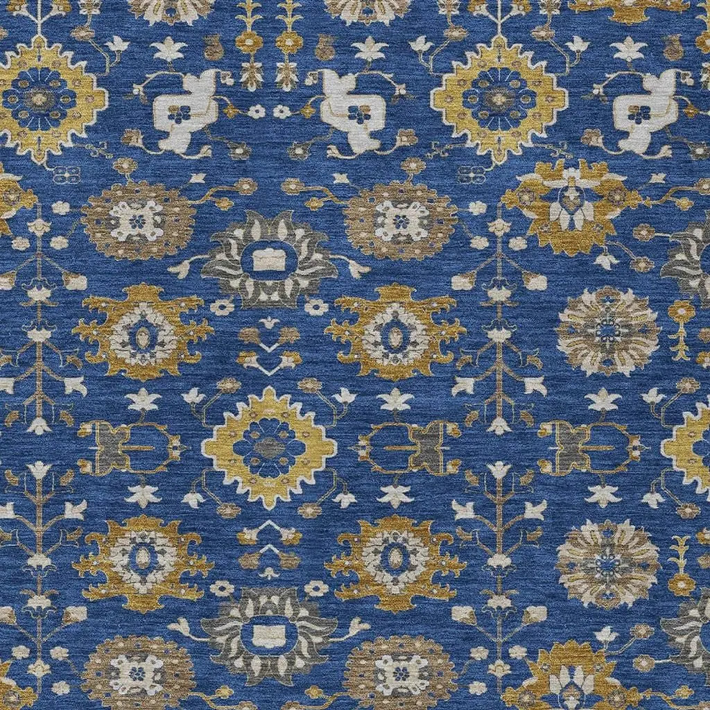 9' X 12' Navy Blue And Blue Geometric Washable Indoor Outdoor Area Rug Homeroots Outdoor