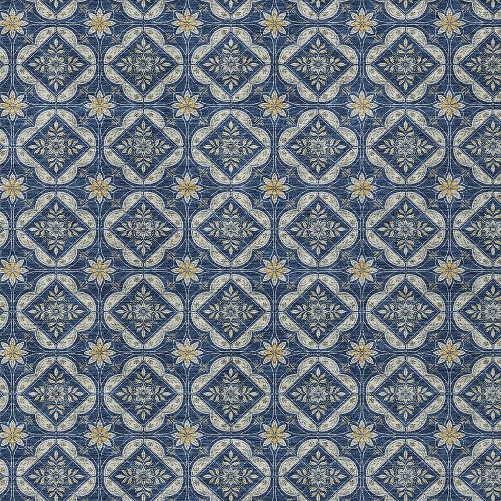 9' X 12' Navy Blue And Blue Geometric Washable Indoor Outdoor Area Rug Homeroots Outdoor