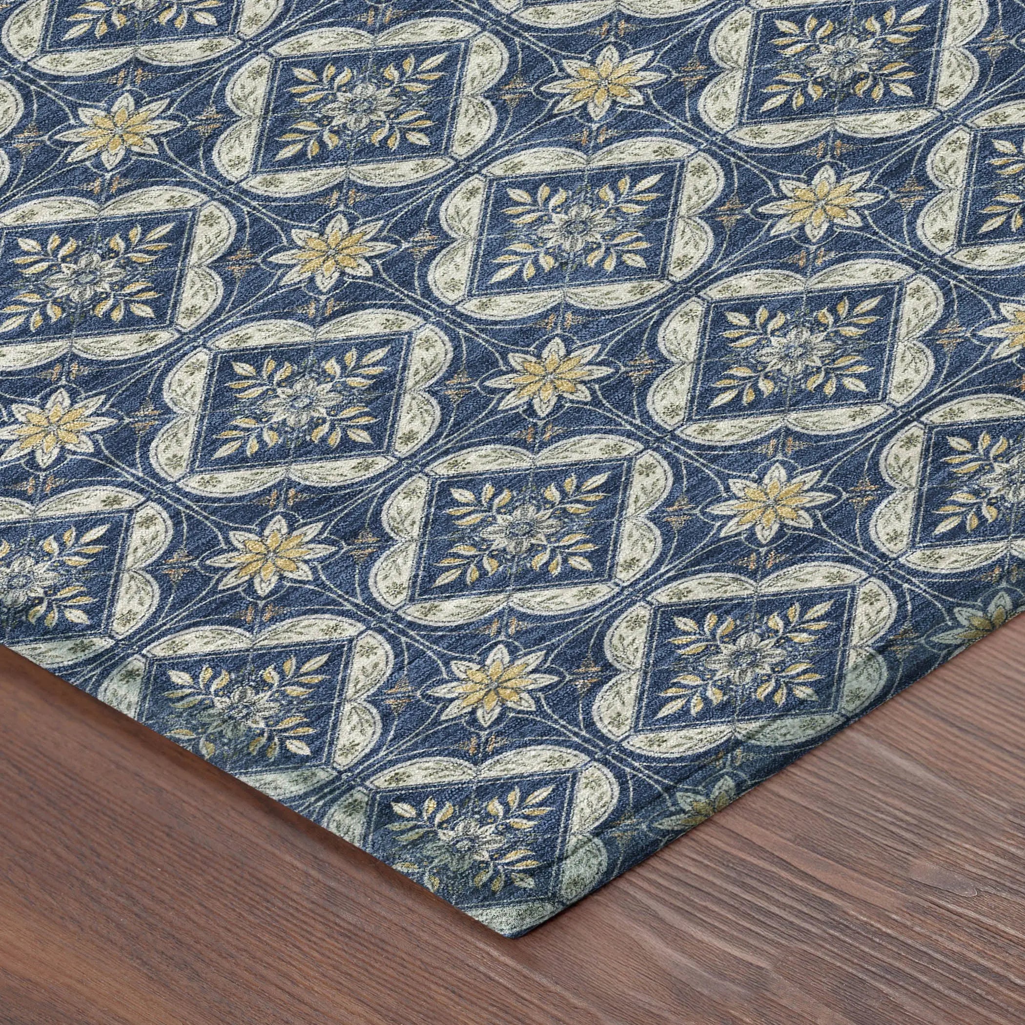 9' X 12' Navy Blue And Blue Geometric Washable Indoor Outdoor Area Rug Homeroots Outdoor