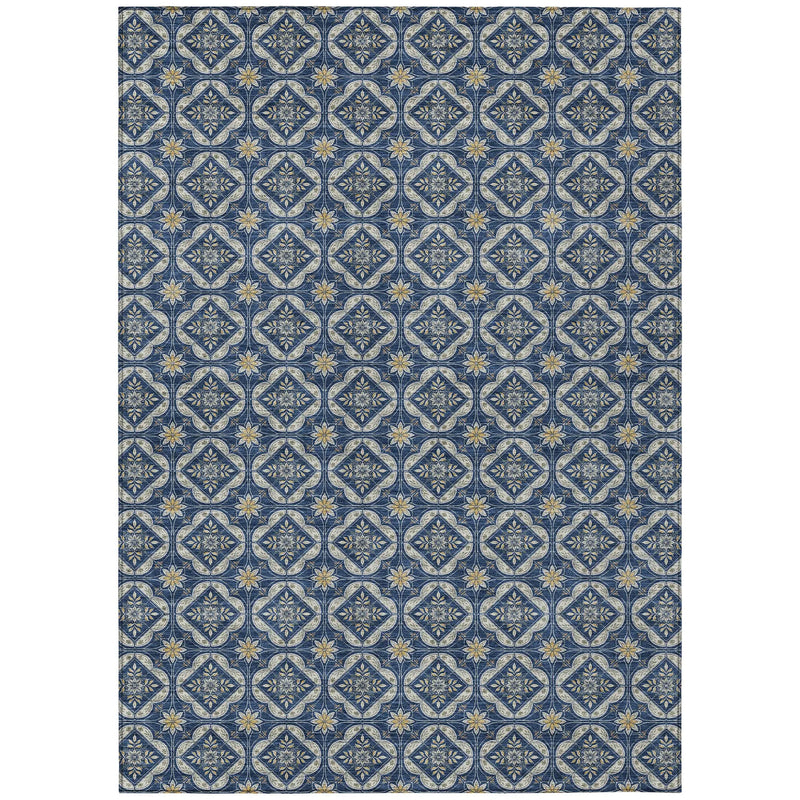 9' X 12' Navy Blue And Blue Geometric Washable Indoor Outdoor Area Rug Homeroots Outdoor