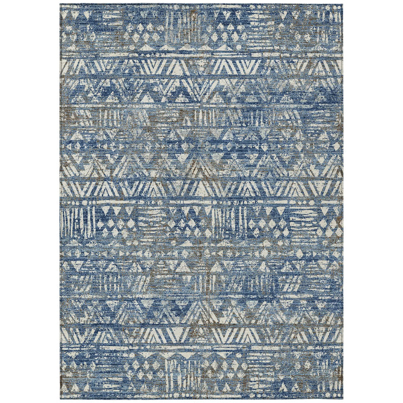 9' X 12' Navy Blue And Blue Geometric Washable Indoor Outdoor Area Rug Homeroots Outdoor