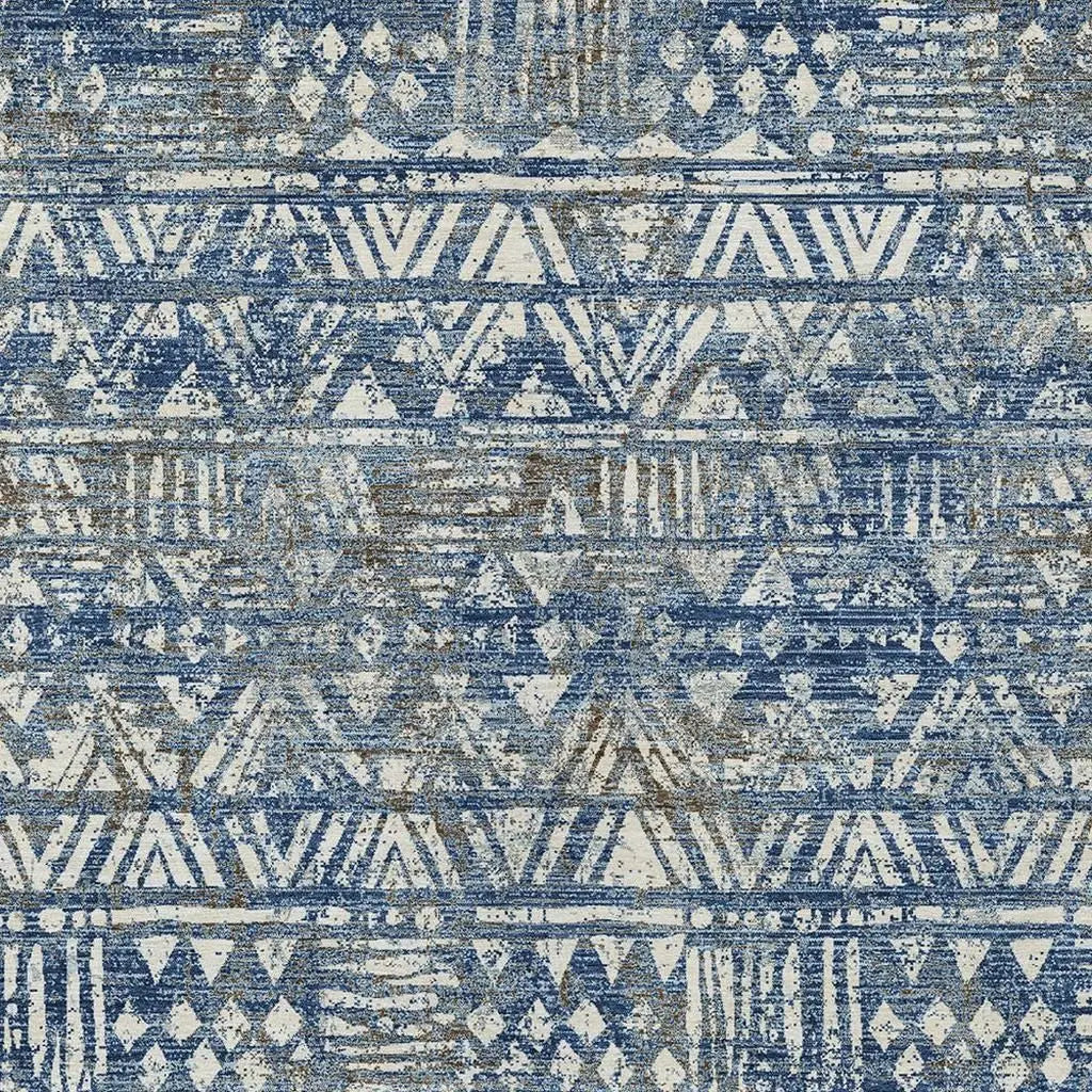 9' X 12' Navy Blue And Blue Geometric Washable Indoor Outdoor Area Rug Homeroots Outdoor