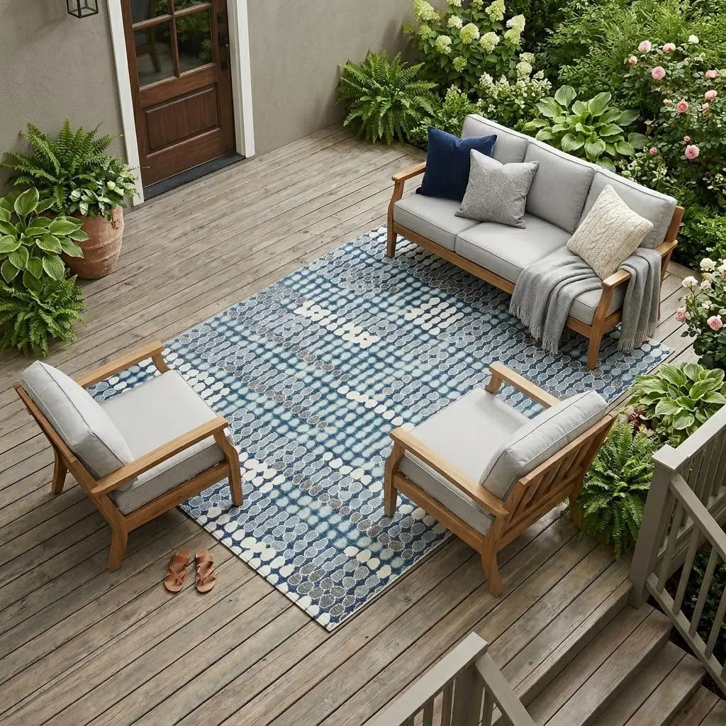 9' X 12' Navy Blue And Blue Geometric Washable Indoor Outdoor Area Rug Homeroots Outdoor