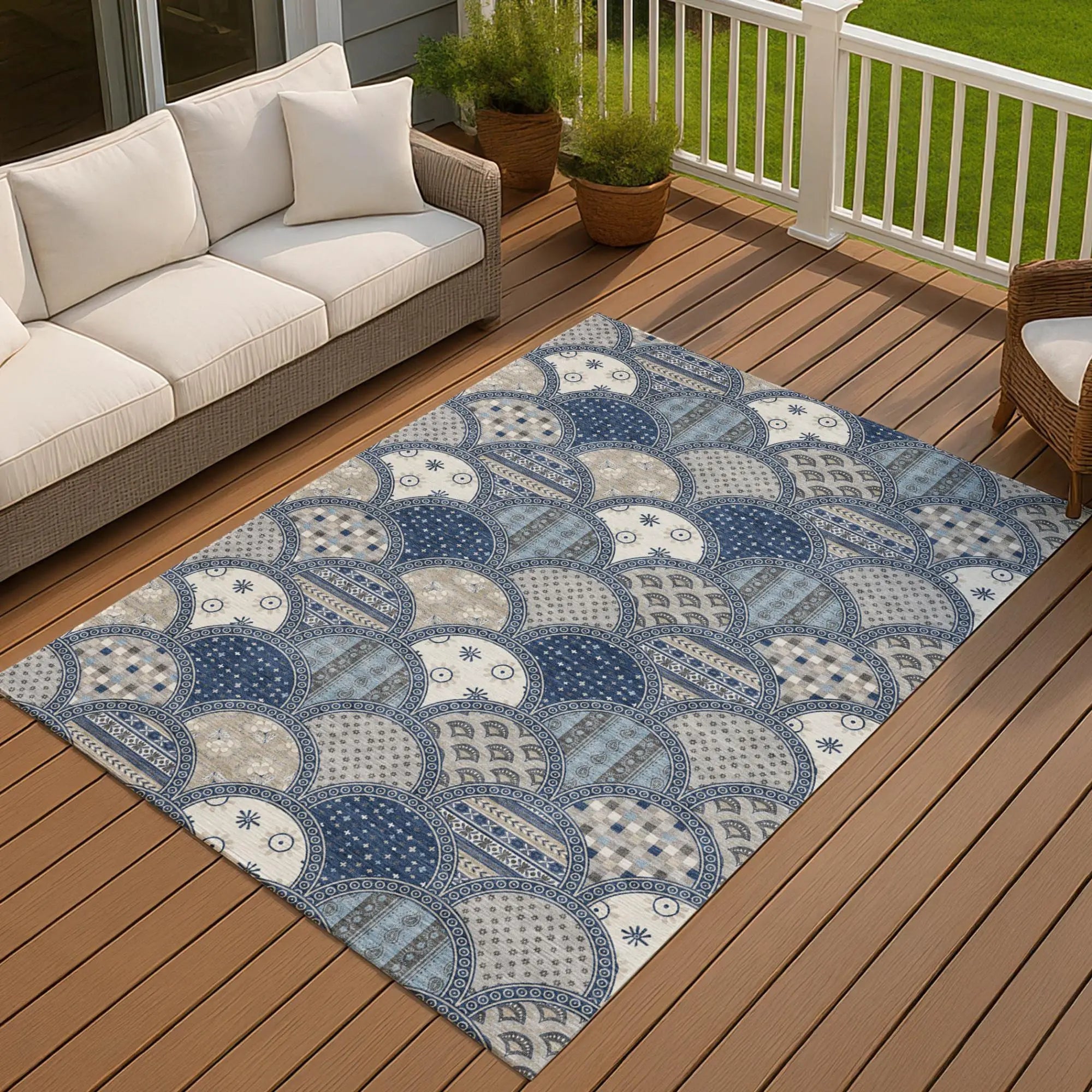 9' X 12' Navy Blue And Blue Geometric Washable Indoor Outdoor Area Rug Homeroots Outdoor