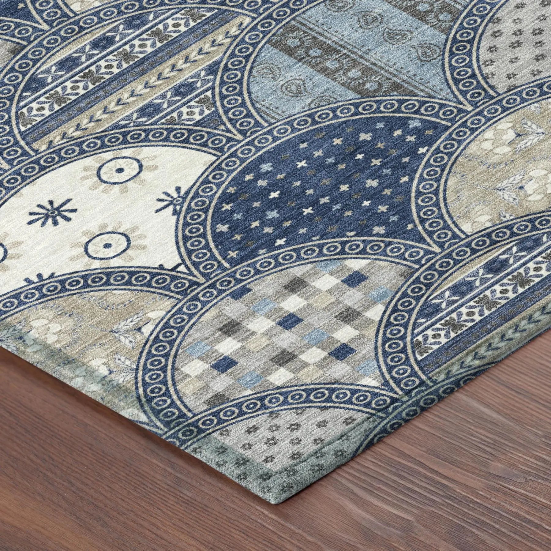 9' X 12' Navy Blue And Blue Geometric Washable Indoor Outdoor Area Rug Homeroots Outdoor