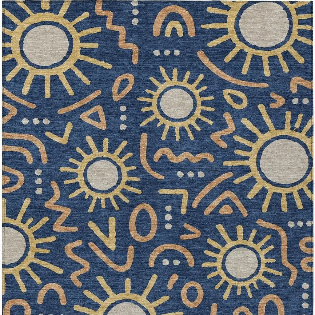 9' X 12' Navy Blue And Blue Geometric Washable Indoor Outdoor Area Rug Homeroots Outdoor