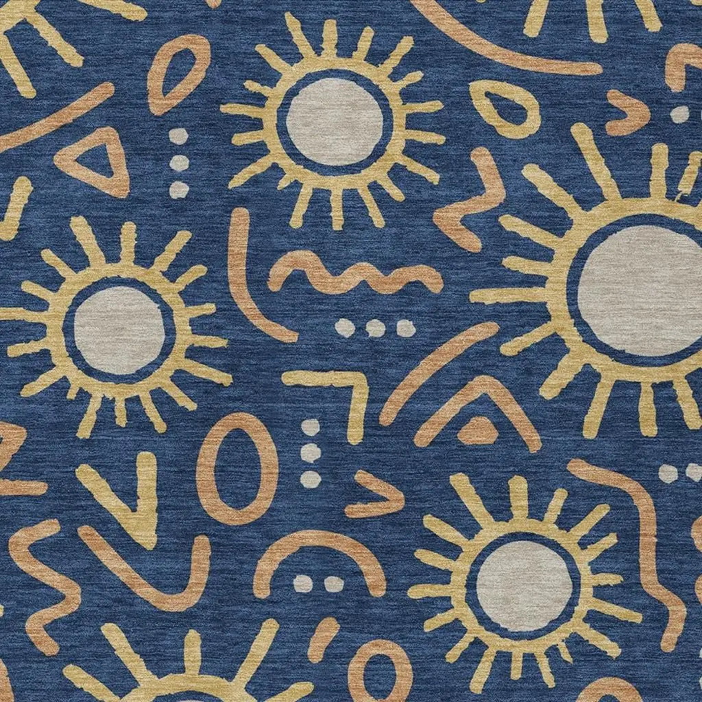 9' X 12' Navy Blue And Blue Geometric Washable Indoor Outdoor Area Rug Homeroots Outdoor