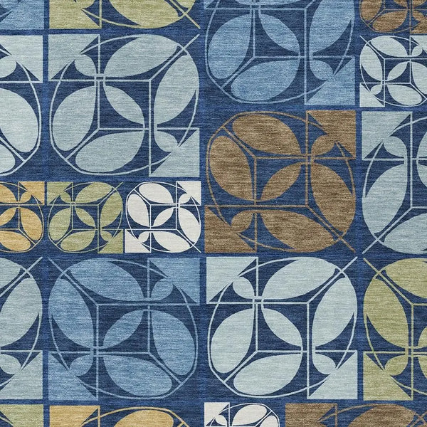 9' X 12' Navy Blue And Blue Geometric Washable Indoor Outdoor Area Rug Homeroots Outdoor