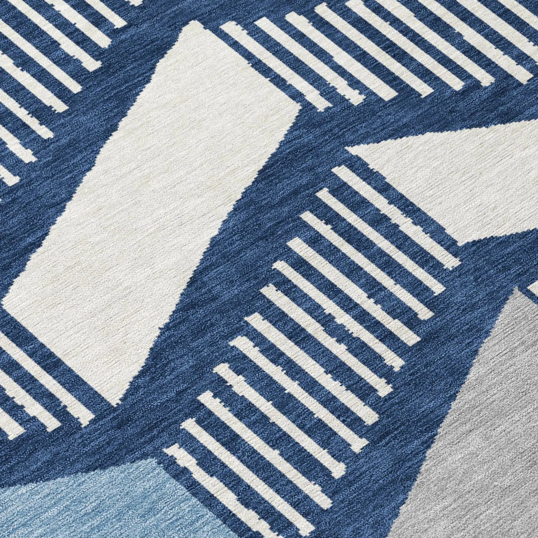 9' X 12' Navy Blue And Blue Geometric Washable Indoor Outdoor Area Rug Homeroots Outdoor